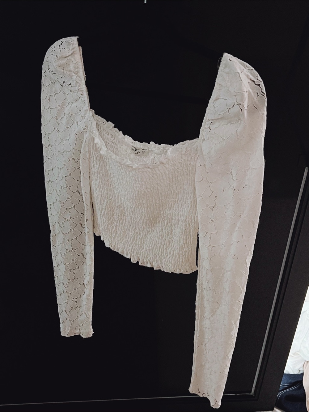 White COTTONON SMALL Lace Smocked Square-Neck Crop Top